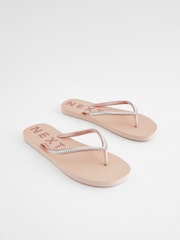 Rose Gold Jewelled Beach Flip Flops - Image 1 of 5