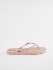 Rose Gold Jewelled Beach Flip Flops - Image 2 of 5