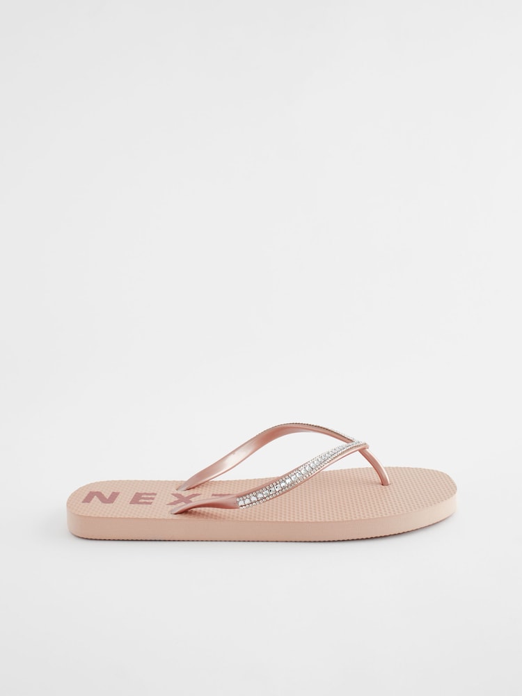 Rose Gold Jewelled Beach Flip Flops - Image 2 of 5