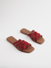 Red Standard/Wide Fit Forever Comfort® Leather Lattice Mules Sandals - Image 1 of 4