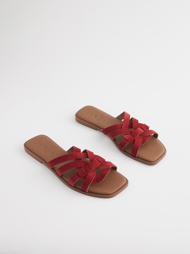 Red Standard/Wide Fit Forever Comfort® Leather Lattice Mules Sandals - Image 1 of 4