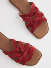 Red Standard/Wide Fit Forever Comfort® Leather Lattice Mules Sandals - Image 2 of 4