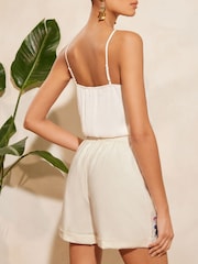 V&A | Love & Roses Ivory White Floral Petite Embroidered Belted Shorts With Linen - Image 3 of 4