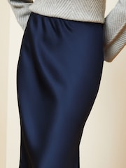 Love & Roses Navy Blue Satin Bias Cut Midaxi Skirt - Image 2 of 4
