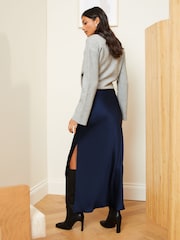 Love & Roses Navy Blue Satin Bias Cut Midaxi Skirt - Image 3 of 4