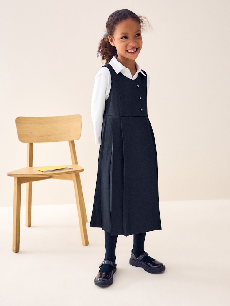 Azul marino - Vestido escolar estilo pichi largo con botones en la parte delantera y diseño asimétrico (3-14 años) - Imagen 1 de 8 Azul marino - Vestido escolar estilo pichi largo con botones en la parte delantera y diseño asimétrico (3-14 años) - Imagen 1 de 8