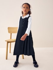 Navy Blue Asymmetric Button Front Long Pinafore School Dress (3-14yrs) - Image 3 of 7
