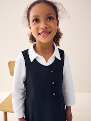 Navy Blue Asymmetric Button Front Long Pinafore School Dress (3-14yrs) - Image 4 of 7