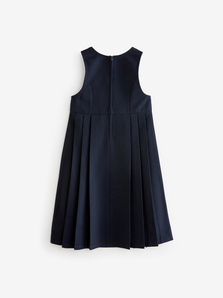 Navy Blue Asymmetric Button Front Long Pinafore School Dress (3-14yrs) - Image 7 of 7