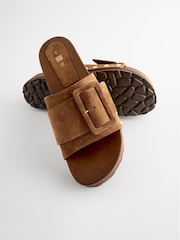 Tan Brown Buckle Clog Mule Sandals - Image 3 of 5