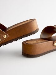 Tan Brown Buckle Clog Mule Sandals - Image 4 of 5