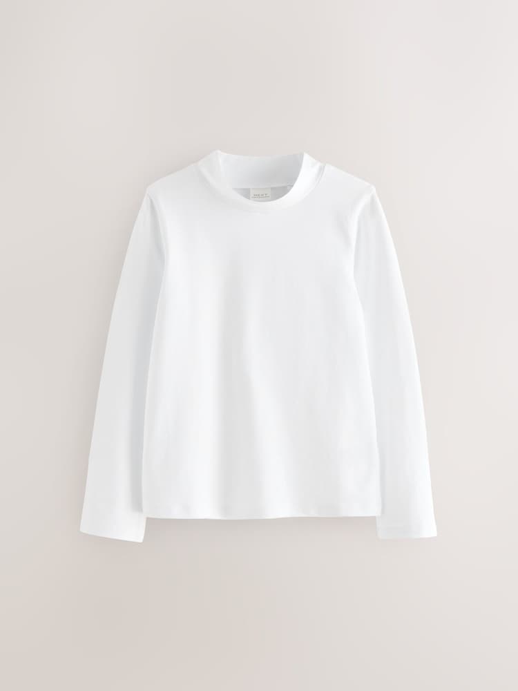 White 2 Pack Long Sleeve Cotton Stretch High Neck Tops (3-14yrs) - Image 2 of 4