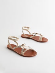 Knochen - Flache Ledersandalen mit Nieten - Bild 1 von 5