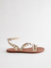 Knochen - Flache Ledersandalen mit Nieten - Bild 2 von 5
