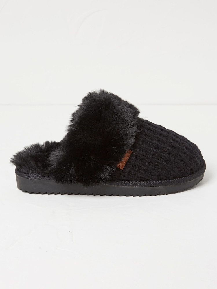 FatFace Black Kaia Knitted Mule Slippers - Image 1 of 1