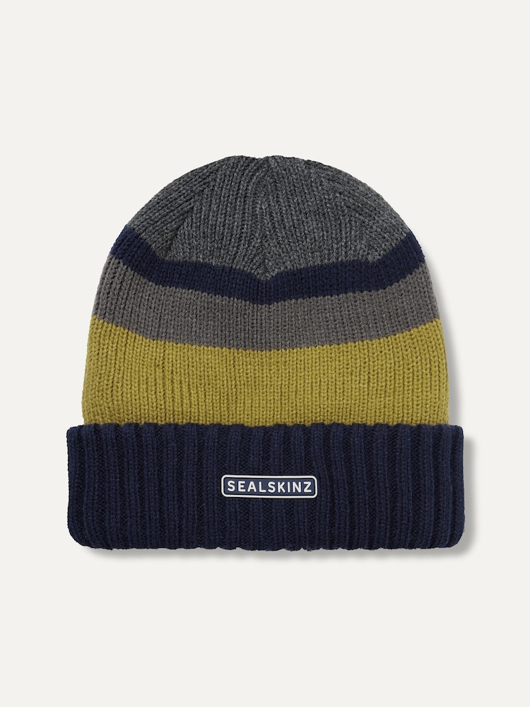 Blau - Sealskinz Cromer wasserdichte, gestreift Strickmütze mit Rollbündchen für kaltes Wetter - Bild 1 von 2 Blau - Sealskinz Cromer wasserdichte, gestreift Strickmütze mit Rollbündchen für kaltes Wetter - Bild 1 von 2