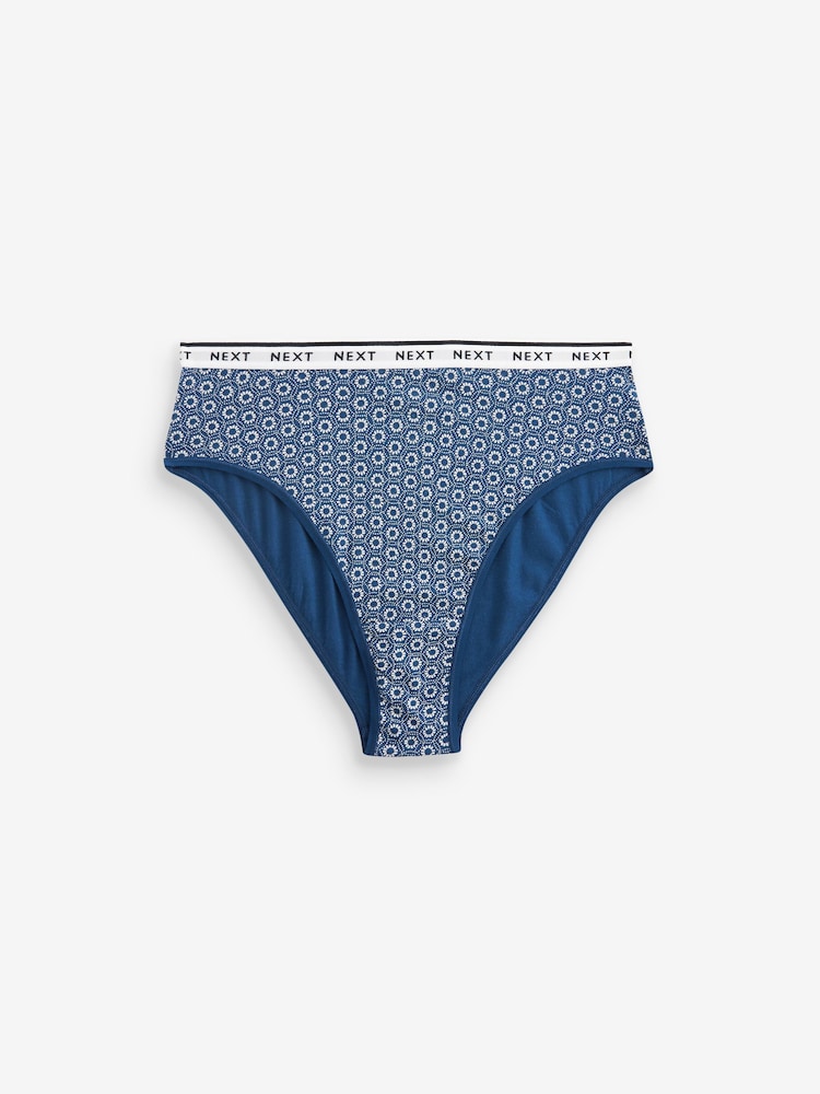 White/Blue Geo Print High Rise High Leg Cotton Rich Logo Knickers 4 Pack - Image 10 of 10