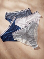 White/Blue Geo Print High Rise High Leg Cotton Rich Logo Knickers 4 Pack - Image 6 of 10