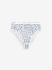 White/Blue Geo Print High Rise High Leg Cotton Rich Logo Knickers 4 Pack - Image 8 of 10