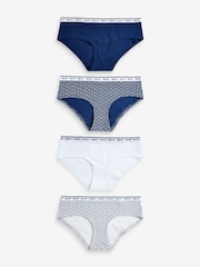 White/Blue Geo Print Short Cotton Rich Logo Knickers 4 Pack - Image 1 of 12