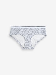 White/Blue Geo Print Short Cotton Rich Logo Knickers 4 Pack - Image 10 of 12