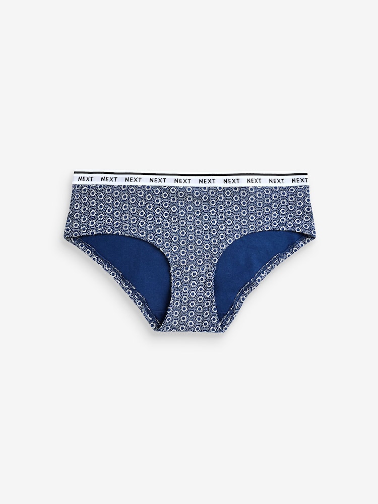 White/Blue Geo Print Short Cotton Rich Logo Knickers 4 Pack - Image 12 of 12