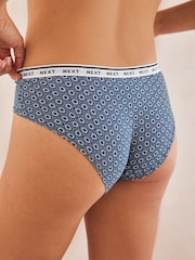 White/Blue Geo Print Short Cotton Rich Logo Knickers 4 Pack - Image 4 of 12