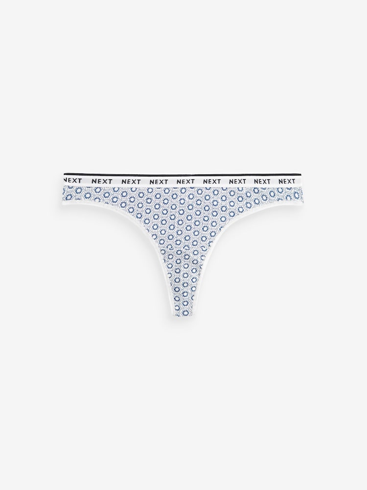 White/Blue Geo Print High Leg Cotton Rich Logo Knickers 4 Pack - Image 1 of 8