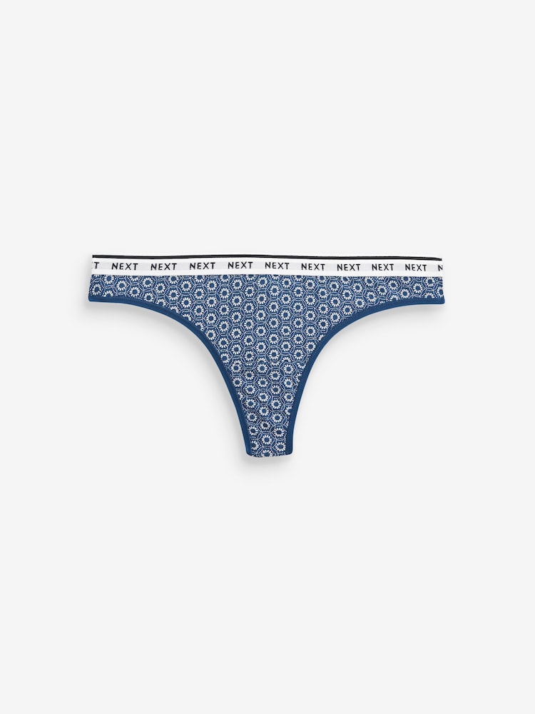 White/Blue Geo Print High Leg Cotton Rich Logo Knickers 4 Pack - Image 2 of 8