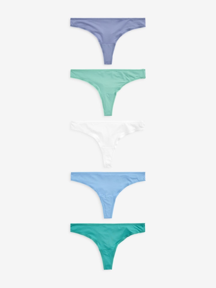 Blue Thong Microfibre Knickers 5 Pack - Image 1 of 9
