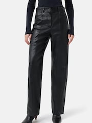 Jigsaw Leather Wide Leg Black Trousers - Image 1 of 3