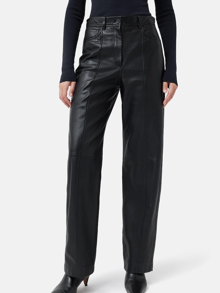 Jigsaw Leather Wide Leg Black Trousers - Image 1 of 3