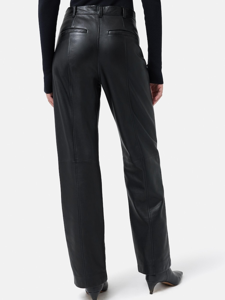 Jigsaw Leather Wide Leg Black Trousers - Image 2 of 3
