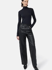 Jigsaw Leather Wide Leg Black Trousers - Image 3 of 3