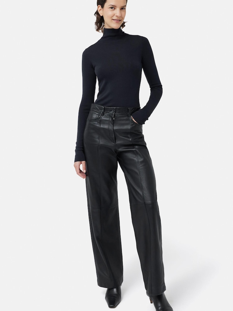 Jigsaw Leather Wide Leg Black Trousers - Image 3 of 3