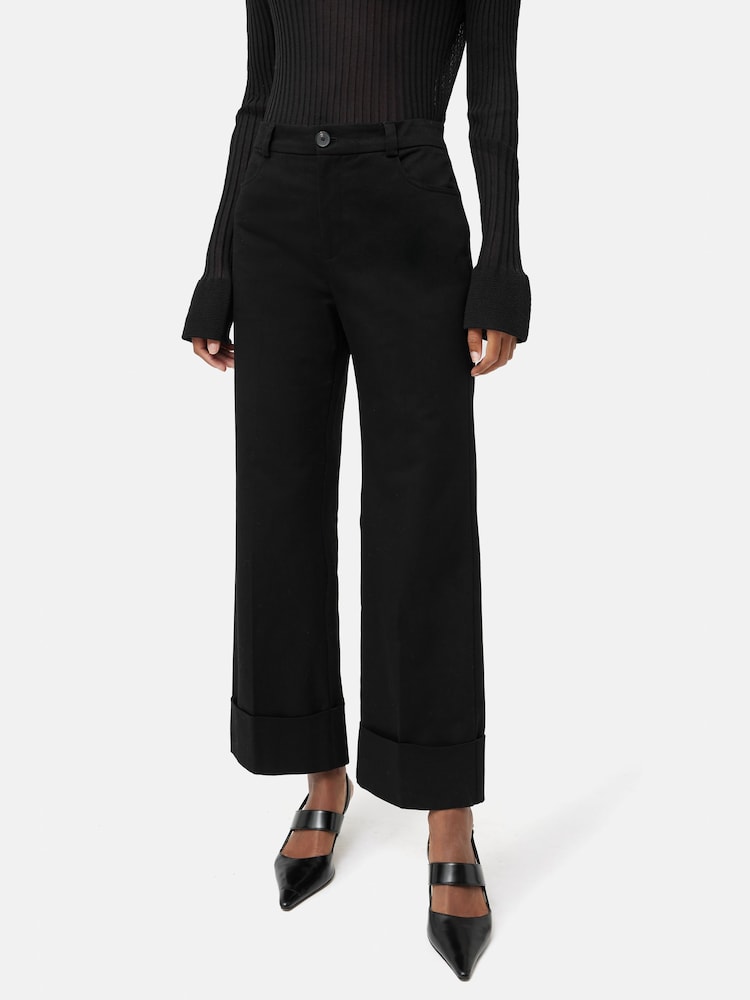 Jigsaw Turn Up Cotton Drill Black Trousers - Image 1 of 8 Jigsaw Turn Up Cotton Drill Black Trousers - Image 1 of 8