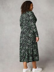 Live Unlimited Green Curve Ditsy Print Jersey Shawl Collar Midi Dress - Image 2 of 4