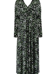 Live Unlimited Green Curve Ditsy Print Jersey Shawl Collar Midi Dress - Image 4 of 4