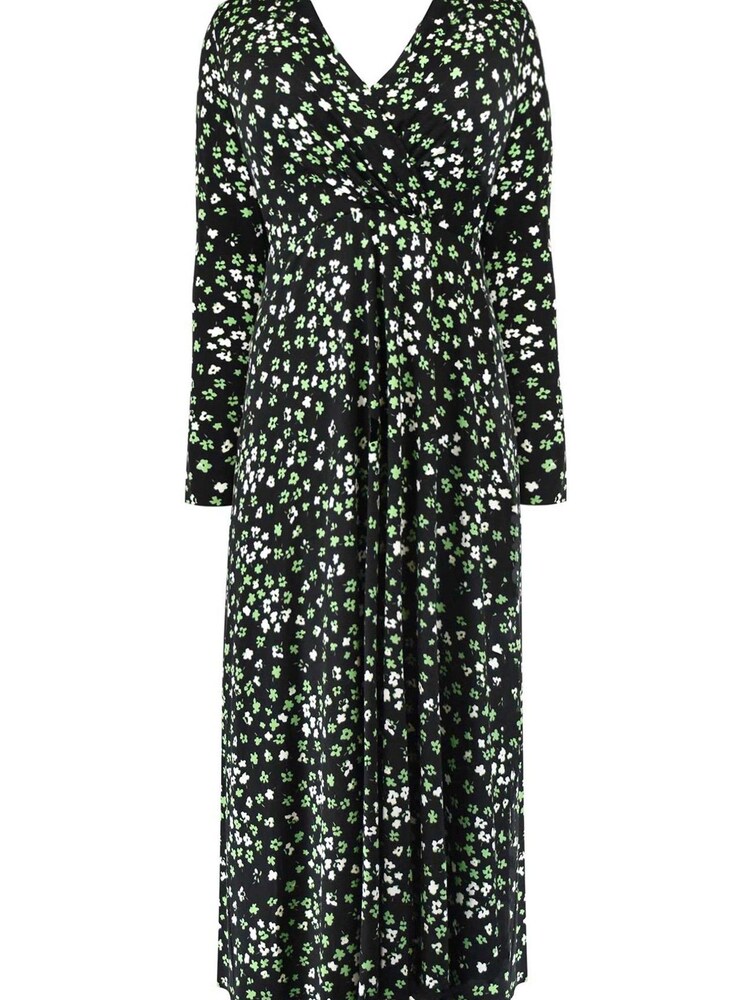Live Unlimited Green Curve Ditsy Print Jersey Shawl Collar Midi Dress - Image 4 of 4