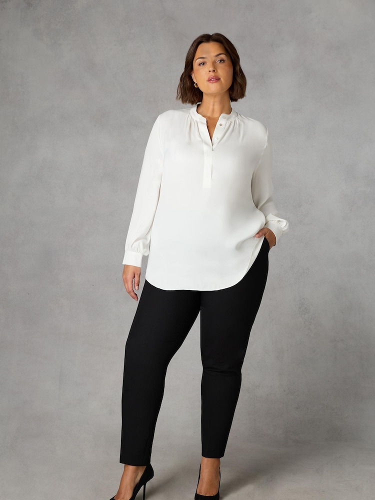 Live Unlimited White Curve Satin Gathered Neck Blouse - Image 1 of 6