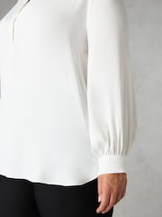 Live Unlimited White Curve Satin Gathered Neck Blouse - Image 4 of 6
