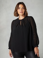Live Unlimited Black Curve Dobby Ladder Trim Blouse - Image 1 of 4