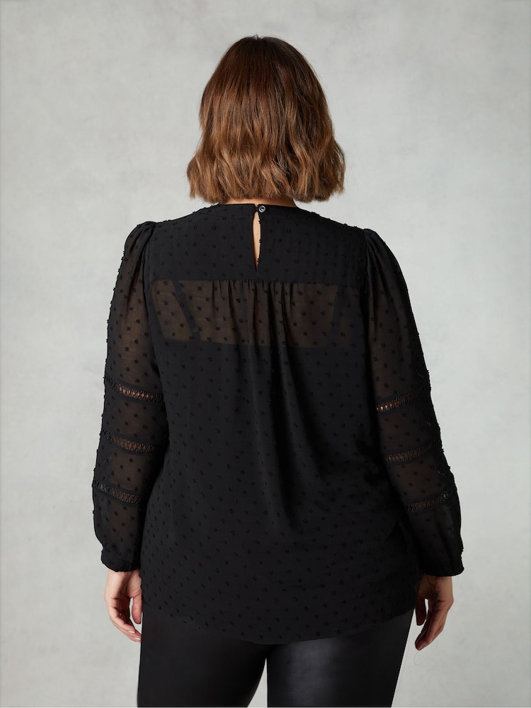 Live Unlimited Black Curve Dobby Ladder Trim Blouse - Image 2 of 4