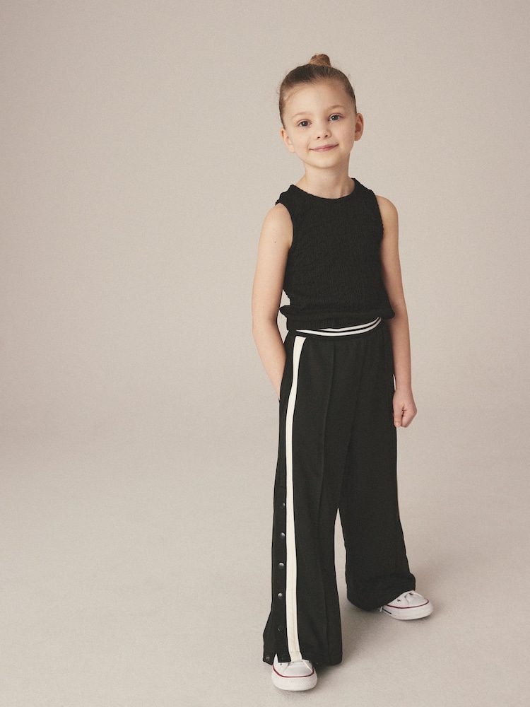 Black Wide Leg Popper Joggers (3-16yrs) - Image 1 of 7