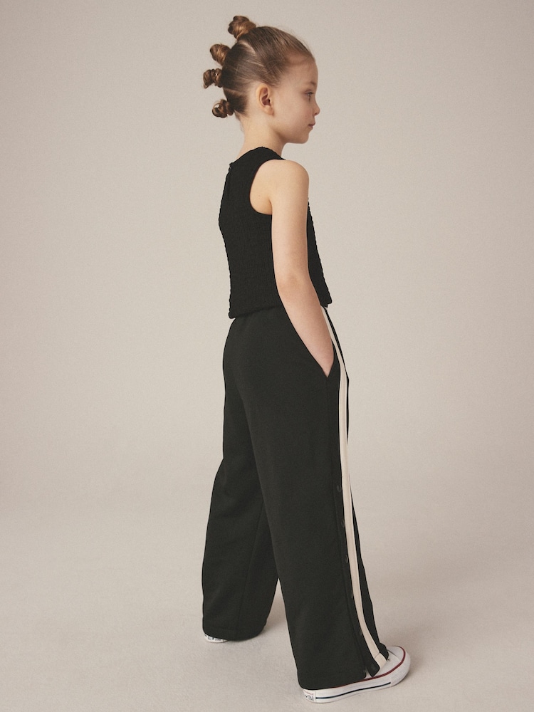 Black Wide Leg Popper Joggers (3-16yrs) - Image 2 of 7