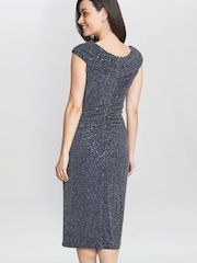 Gina Bacconi Blue Celia Metallic Knit Sleeveless Dress - Image 2 of 5