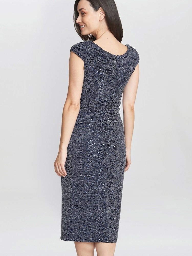 Gina Bacconi Blue Celia Metallic Knit Sleeveless Dress - Image 2 of 5