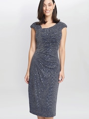 Gina Bacconi Blue Celia Metallic Knit Sleeveless Dress - Image 3 of 5