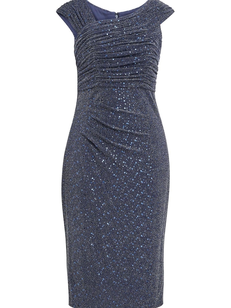Gina Bacconi Blue Celia Metallic Knit Sleeveless Dress - Image 5 of 5