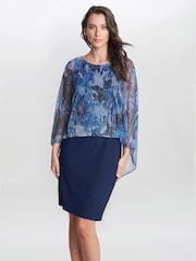 Gina Bacconi Blue Brenya Floral Print Shimmer Popover Dress - Image 1 of 6